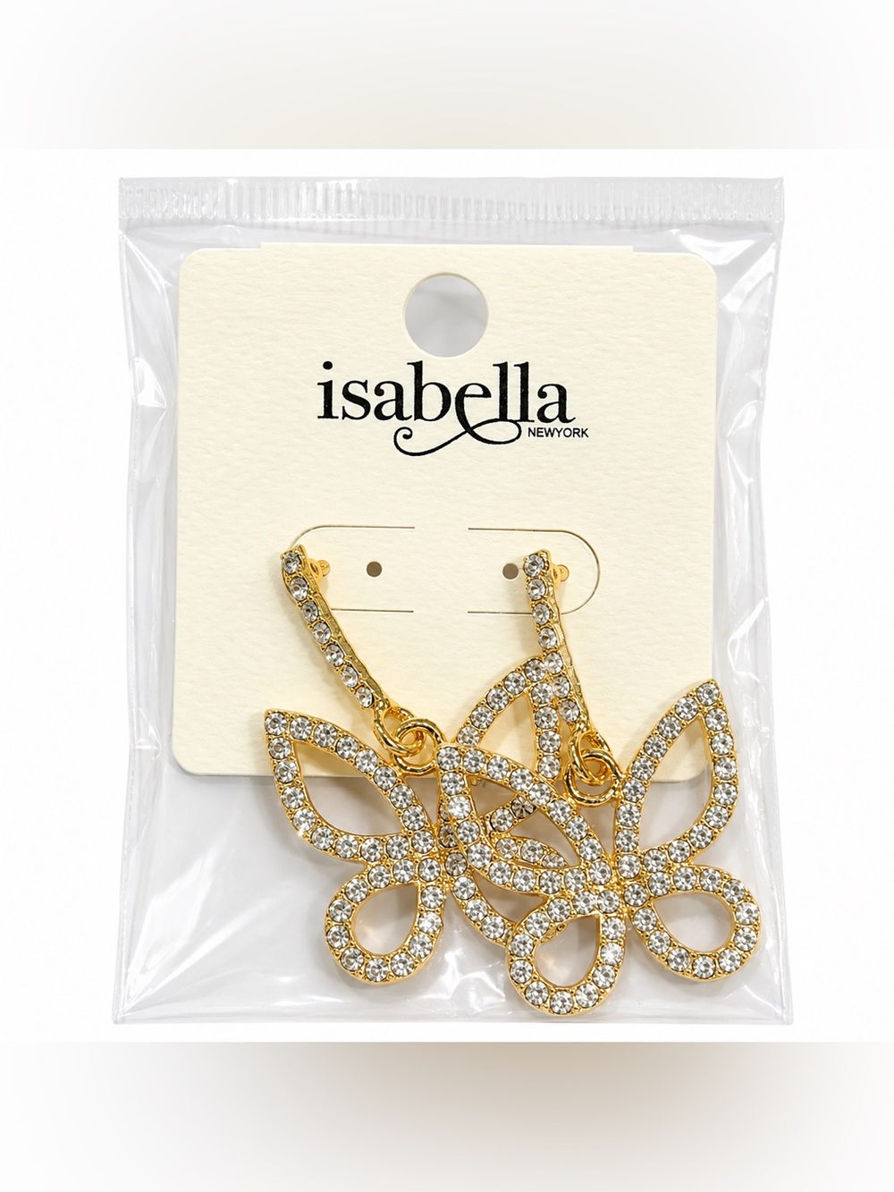 Isabella Gold Plated Crystal Butterfly Drop Earrings